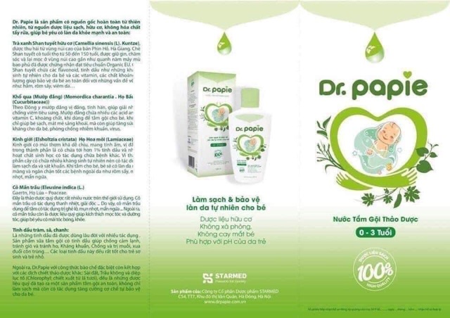 Sữa tắm thảo dược Dr Papie (0-3 tuổi)