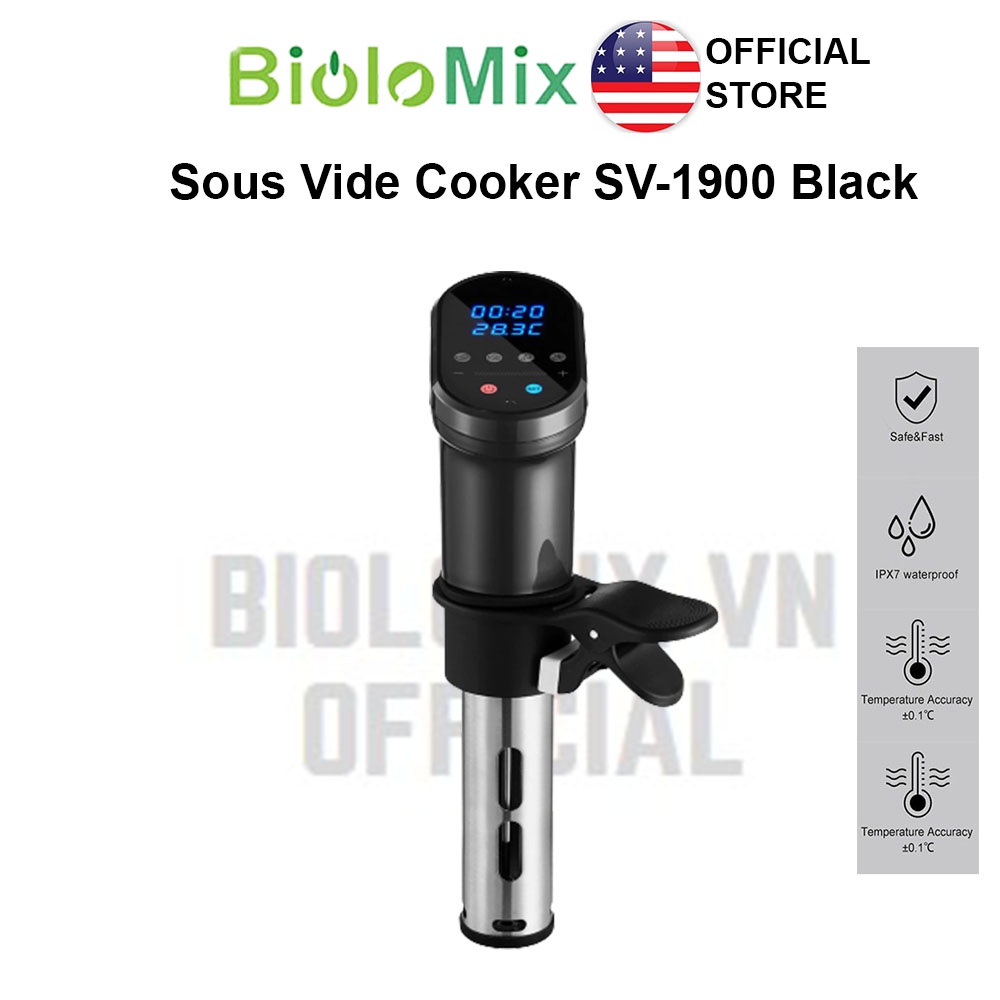 [BioloMix Brand] Máy nấu chậm Sous vide BioloMix SV-1900 với điều khiển chính xác màn hình LED và ứng dụng App Wifi