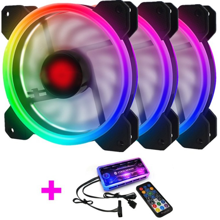 Fan Led Coolmoon v2 Dual Ring RGB 16 Triệu Màu Kèm HUB LED RGB SYNC 366 Hiệu Ứng 95