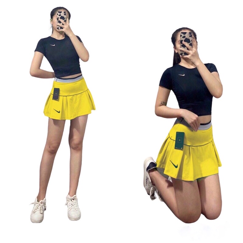 Chân Váy Thể Thao Chơi Golf, Cầu Lông, Tennis Nữ Chất Liệu Vải Poly 2 Da Cao Cấp  Xếp Ly 2 Lớp Có Túi Trong  Gym Yoga