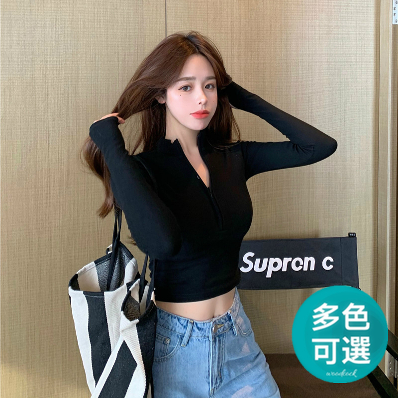 Áo Thun Dệt Kim Tay Dài Cổ Cao Màu Đen Dáng Ôm Phong Cách Hàn Quốc Cho Nữ