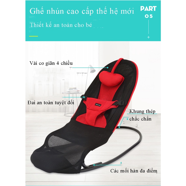Ghế rung nhún cao cấp có gối nằm, ghế rung bập bênh đa năng có thanh treo đồ chơi cho bé sơ sinh