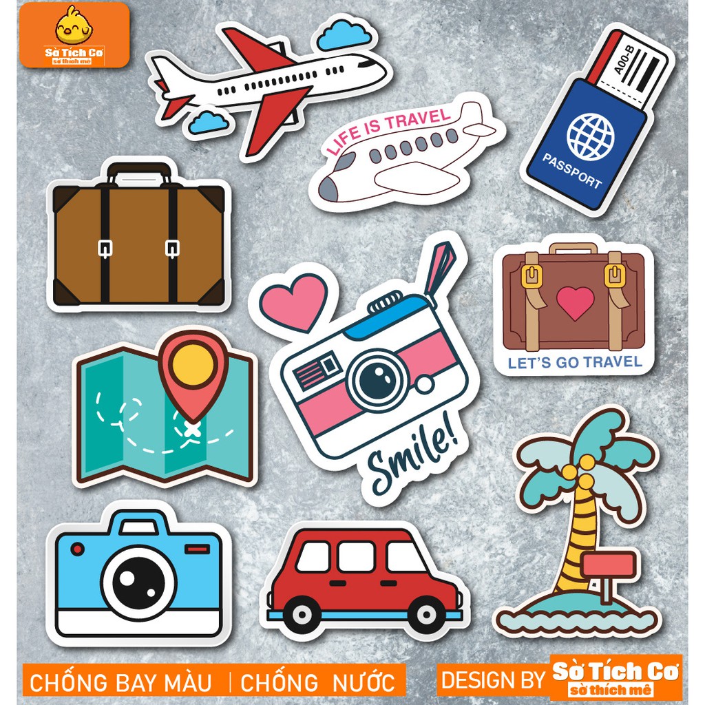 Travel dán điện thoại, laptop, mũ bảo hiểm, guitar, vali MSP: T12