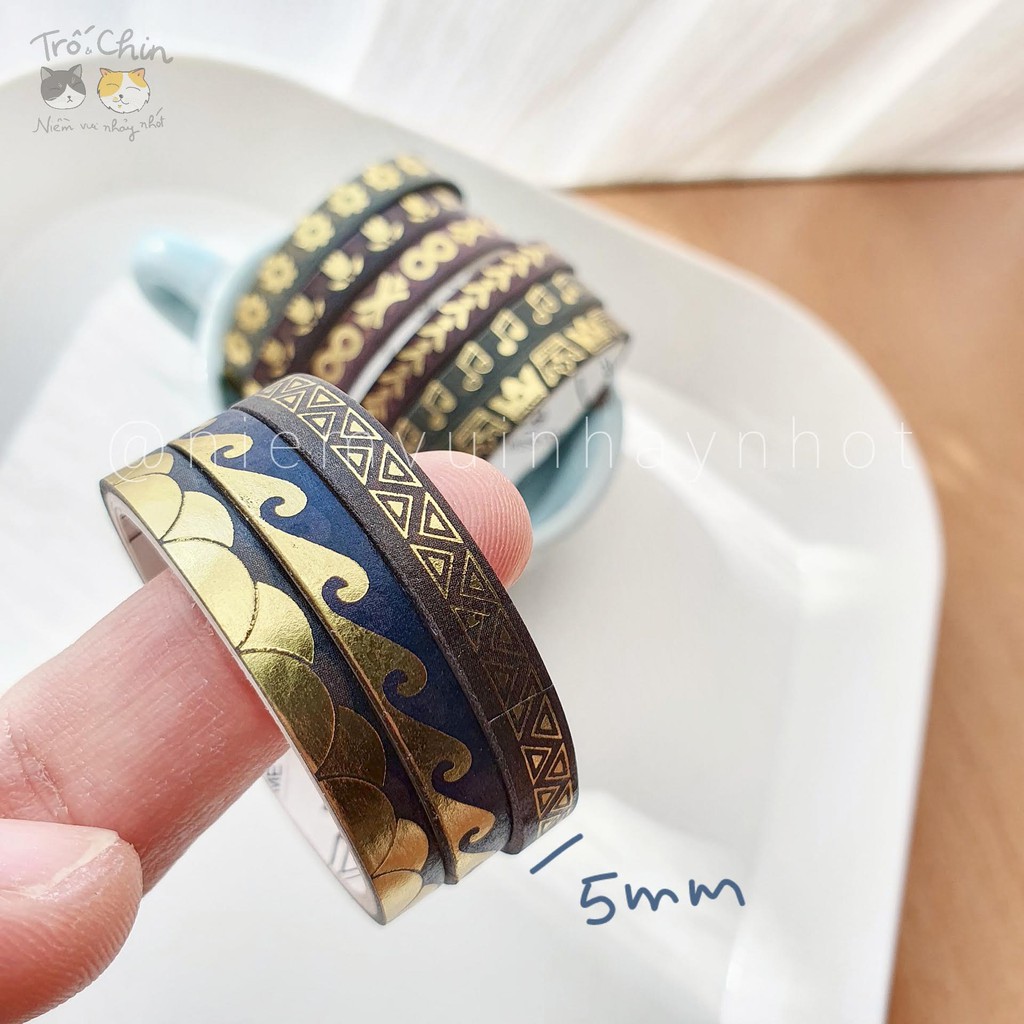 [HÀNG CÓ SẴN] Cuộn băng keo Washi tape nhũ ánh kim tông màu đen (5mm*2m)