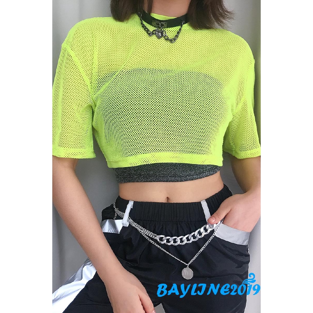 Áo lưới xuyên thấu ngắn tay phong cách quyến rũ cho nữ