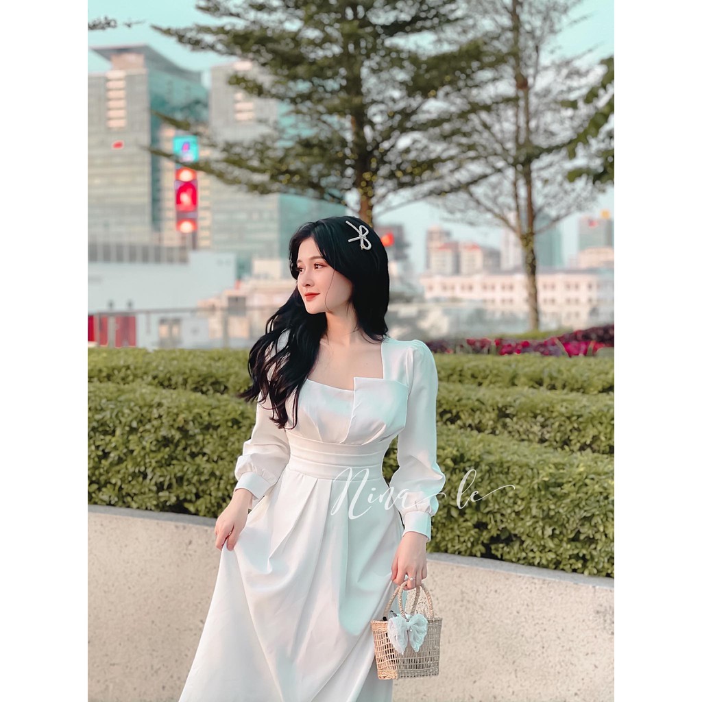 [New] Đầm trắng dự tiệc cổ xếp búp dáng cực chuẩn vải may kỹ 2 lớp | BigBuy360 - bigbuy360.vn