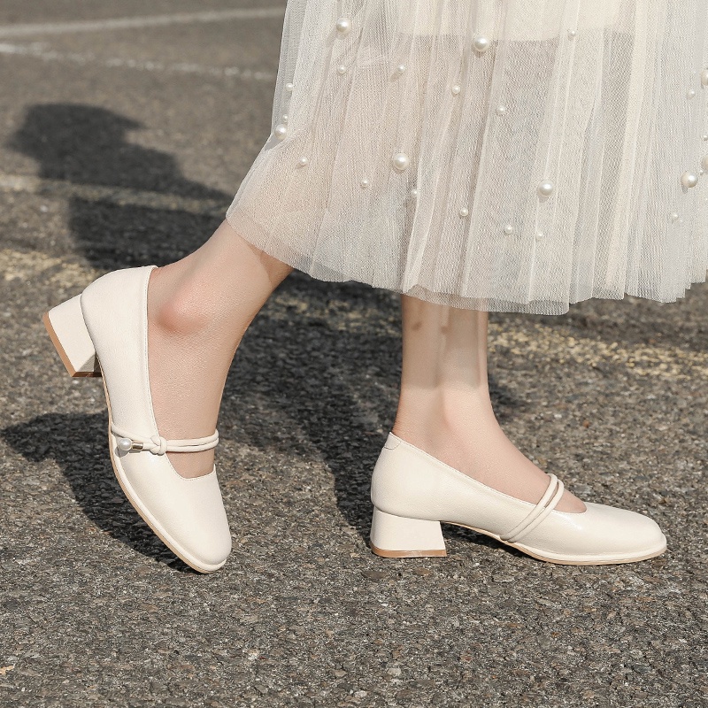 Giày Mary Jane Gót Thấp Mũi Tròn Thoáng Khí Hợp Thời Trang Cho Nữ