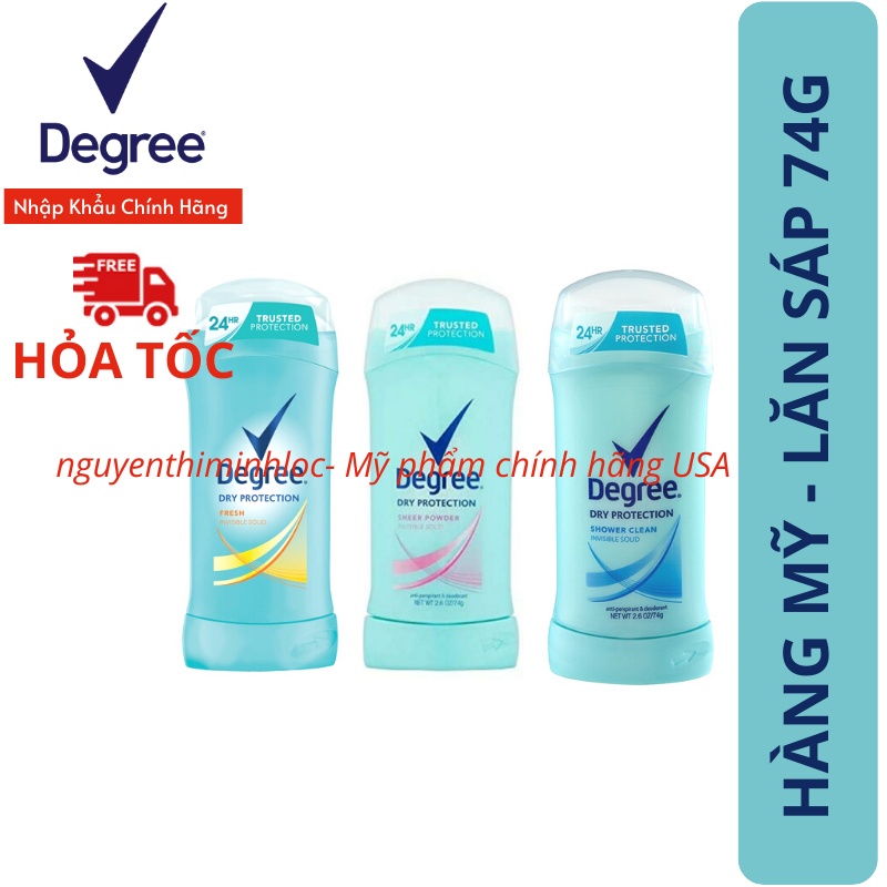 [9-2022] Lăn sáp khử mùi nữ Degree Women 74g Shower Clean | Sheer Powder | Pure Rain invisible solid ngăn mồ hôi - Mỹ