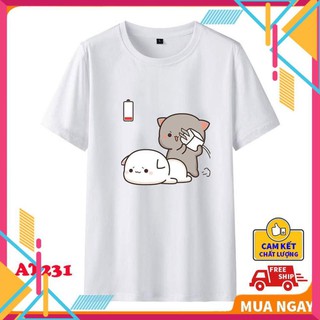 (DEAL SỐC) Áo phông nam nữ Chất vải phông 4 chiều dáng unisex, áo form rộng in hình Đôi mèo siêu cuté AT231A