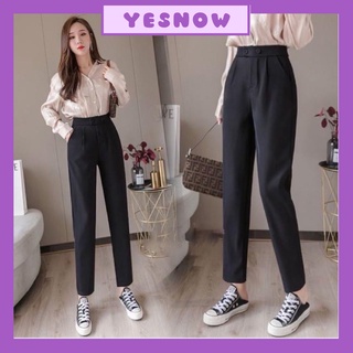 Quần tây đen công sở nữ dài 2 khuy bấm cạp lưng cao - Dáng quần baggy công sở dày mềm phối áo sơ mi- yesnow