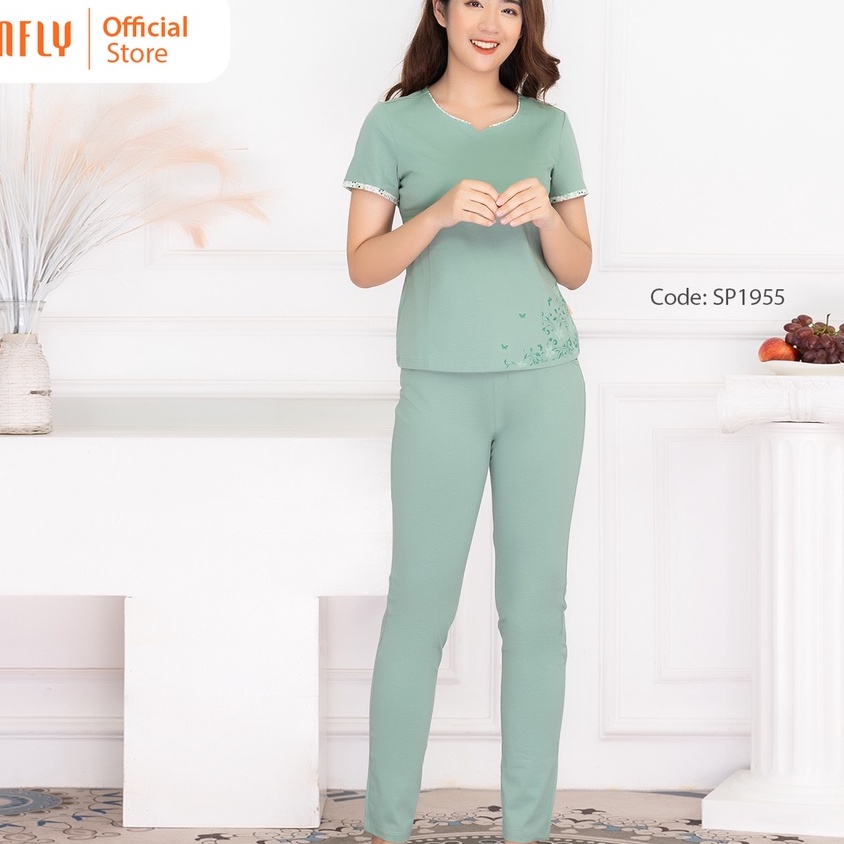 [Mã WABRMI99 giảm 12% đơn 99K]Bộ đồ mặc nhà nữ cotton SUNFLY áo cộc tay, quần dài SP1955