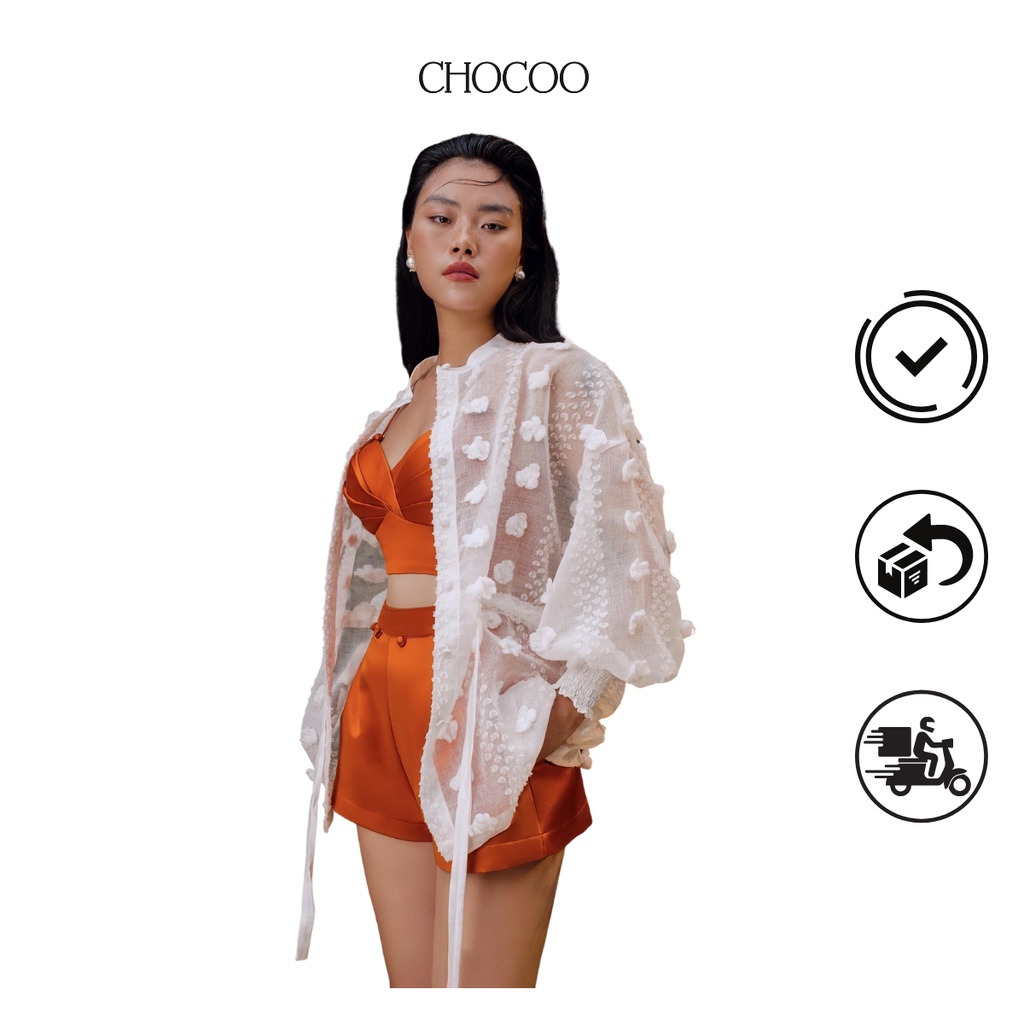 Áo khoác nữ CHOCOO Aviva Top thiết kế dài tay rút dây chất tơ mềm cao cấp