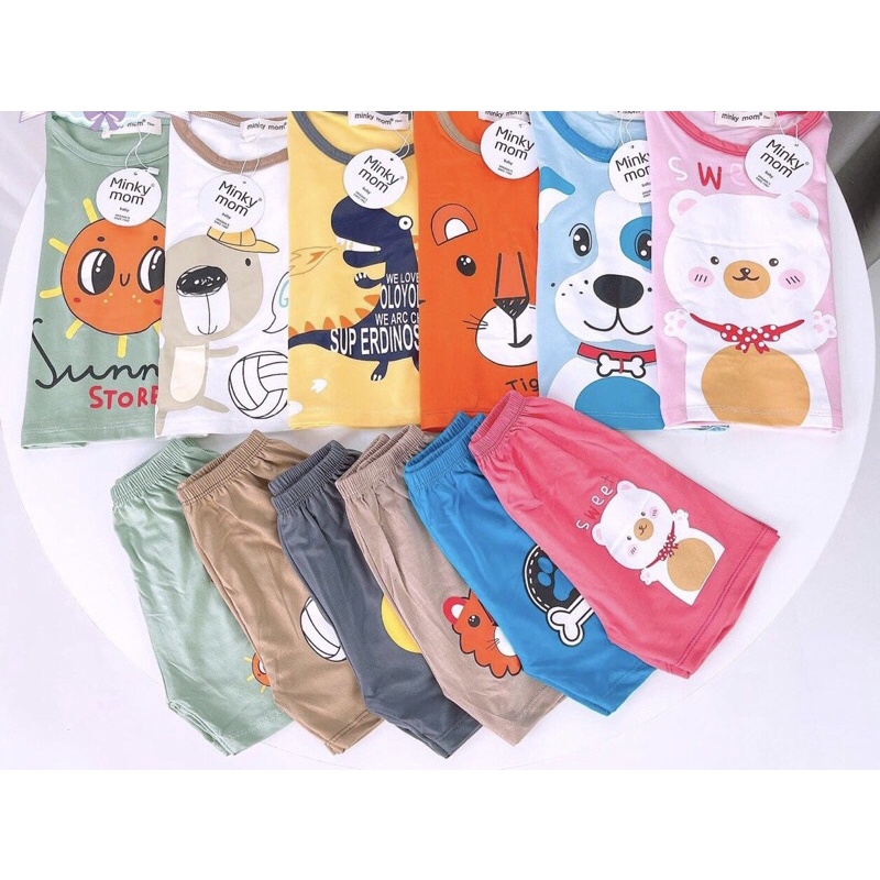 Đồ Bộ Bé Trai, Bé Gái Minky Mom Vải Thun Lạnh, Bộ Cộc Tay Cho Bé Mặc Nhà, Bộ Quần Áo Trẻ Em Dễ Thương Mùa Hè.