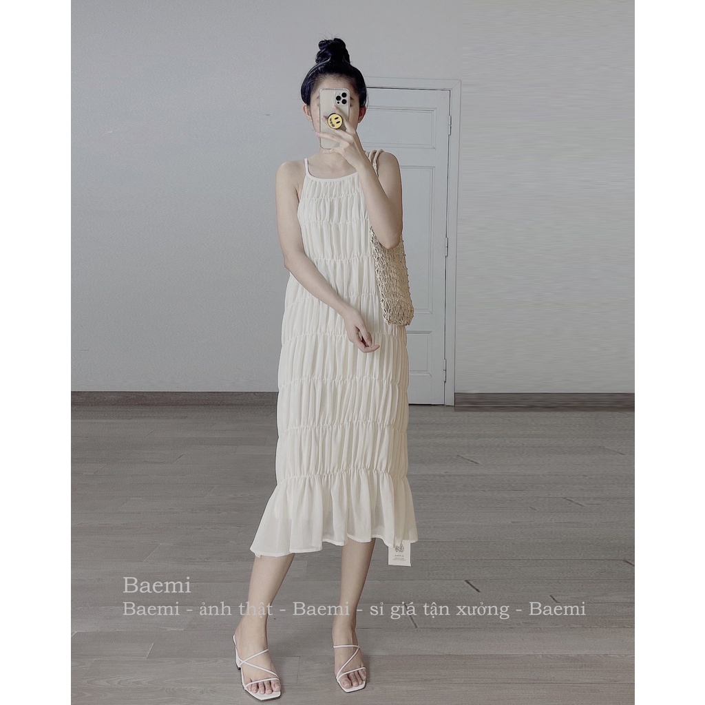 Đầm suông voan nhún dáng dài Baemi - S/M/L