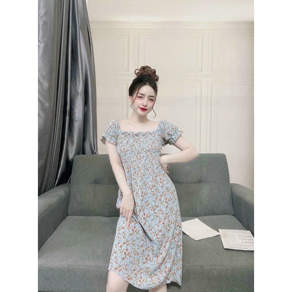 Đầm nữ lụa voan mặc nhà dễ thương. Giao Hình In Hoa Lá Ngẫu Nhiên