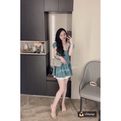 Sét Áo Cánh Tiên Xanh Mix Chân Váy Trắng
