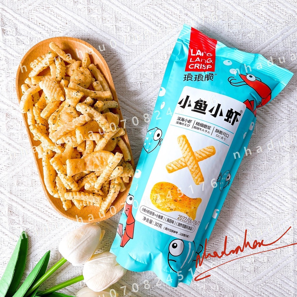 HOT- Một gói bánh snack bimbim không dầu vị tôm cá mực rau củ cho bé Lang Lang Hongkong gói 30gam