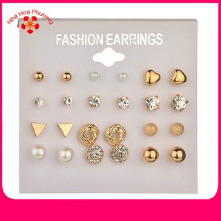 Set Khuyên Tai, Bông Tai Đính Hạt Phong cách Chất Hàn Quốc