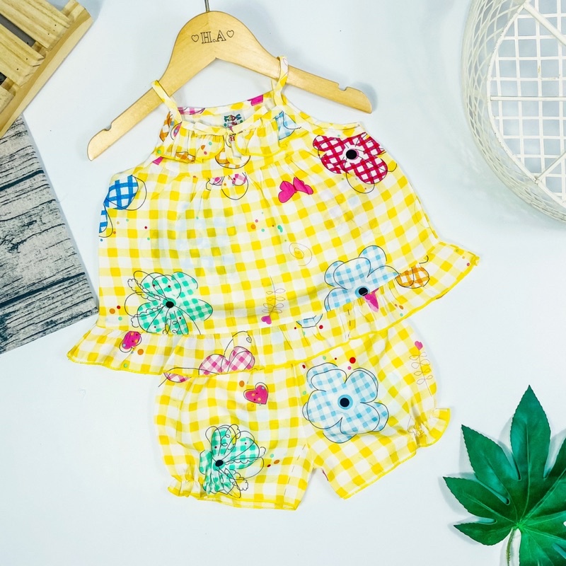 Đồ bộ tôn  mẫu 2 dây nhỏ lai bèo họa tiết đáng yêu cho bé gái 4-13kg - MeGauu DTN01