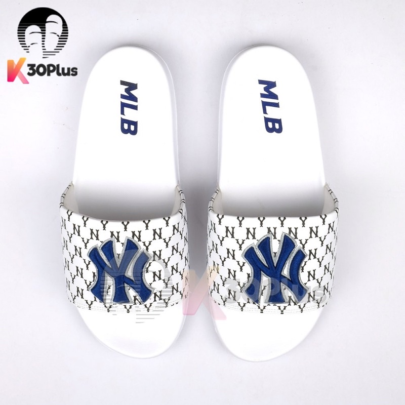 Dép MLB Quai Ngang Logo NY Thêu Đen