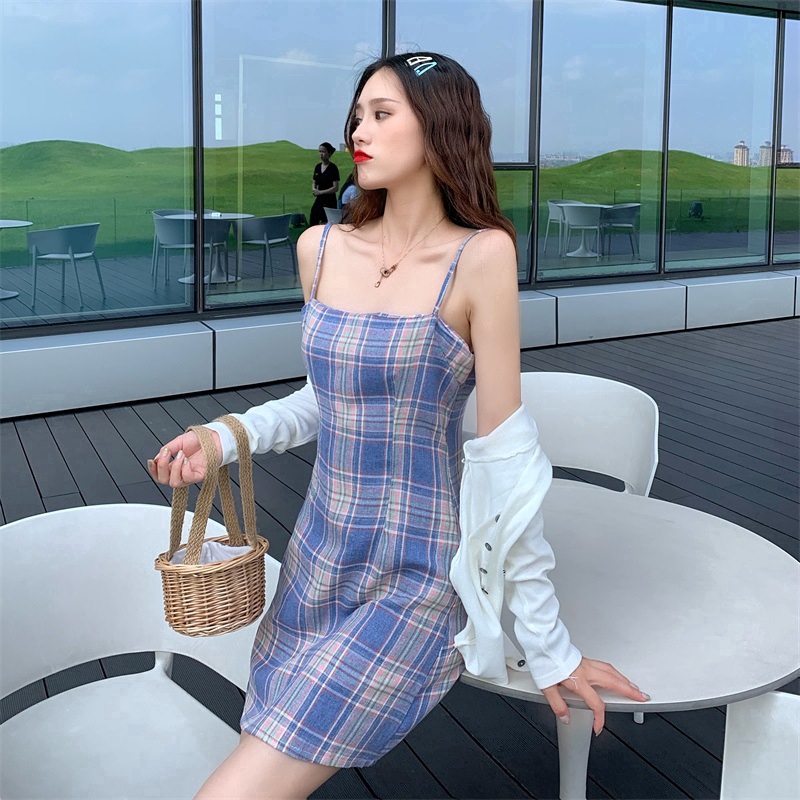 Women's Fashion Elegant dress Korean version of fashion Plaid dress with suspenders | BigBuy360 - bigbuy360.vn