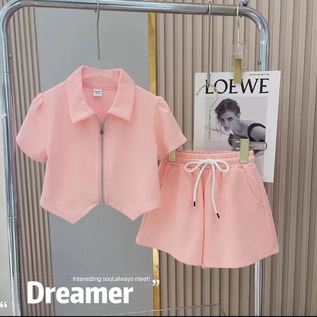 Set Áo Thun Tay Ngắn Màu Sắc Kẹo Ngọt + Quần Short Phong Cách Hàn Quốc 2022 Dành Cho Bé Gái