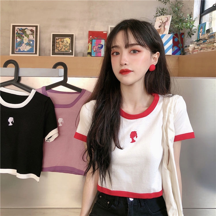 Áo Dệt Kim Nữ Tay Ngắn Phong Cách Hàn Quốc