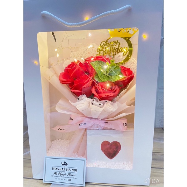 Hà nội ship hoả tốc- Hoa 20/10: sét hoa hồng 5 bông 5 lớp cao cấp tặng kèm túi thiệp và hạt xốp trang trí