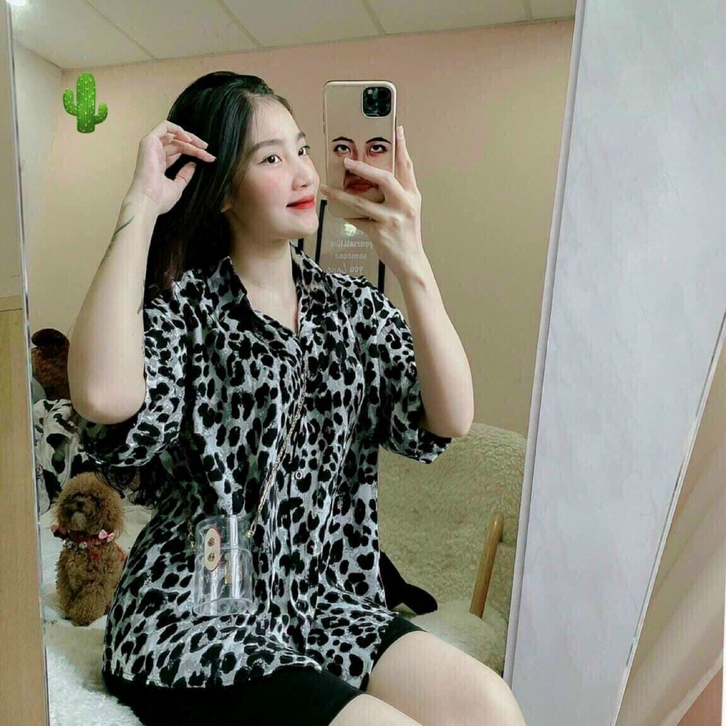 Áo Sơ Mi Da Báo Xám Cổ Trụ Ngắn Tay Dễ Thương TTPK0363