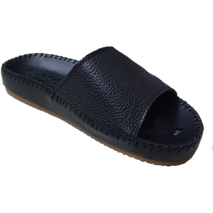 Dép Quai Ngang nam Da Bò Trường Hải  một bản màu đen QND101