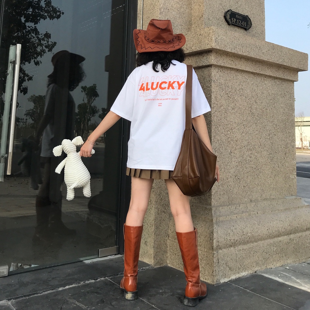 Áo thun trơn unisex 4lucky 6010 - tay lỡ form rộng oversize streetwear giá rẻ