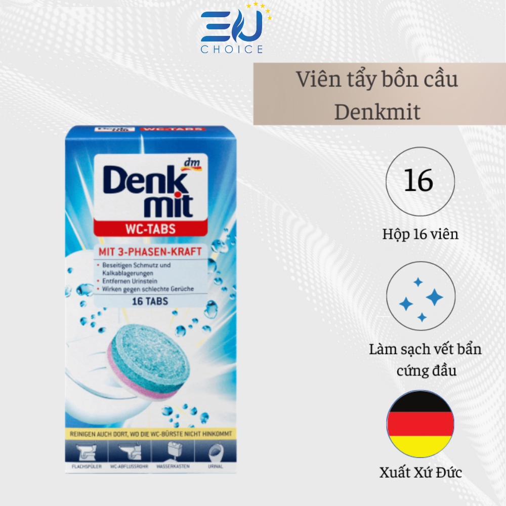 Viên Tẩy Bồn Cầu Denkmit WC Tabs Nhập Khẩu Đức Diệt Khuân, Làm Sạch Nhanh Hộp 16 Viên