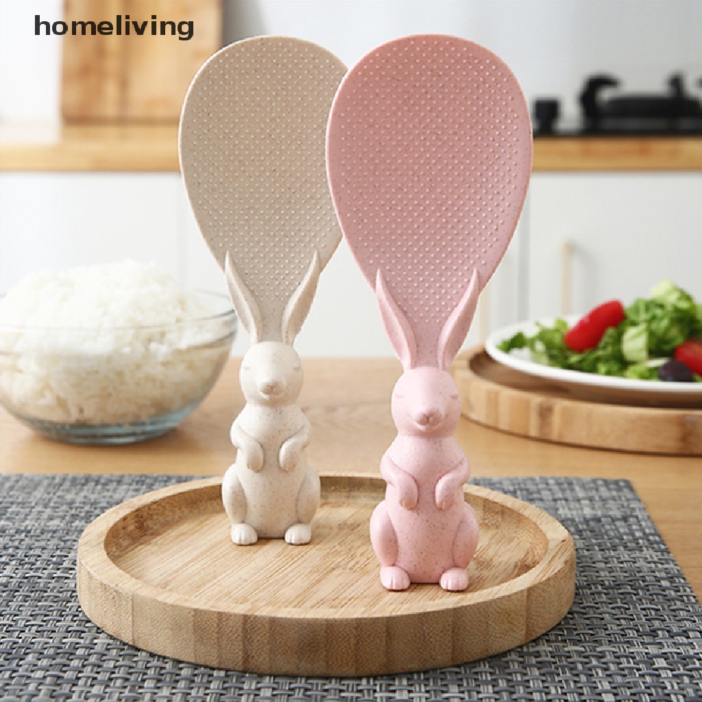 Muỗng Xới Cơm Hình Thỏ Bằng Lúa Mạch Chống Dính Có Giá Đỡ Tiện Lợi