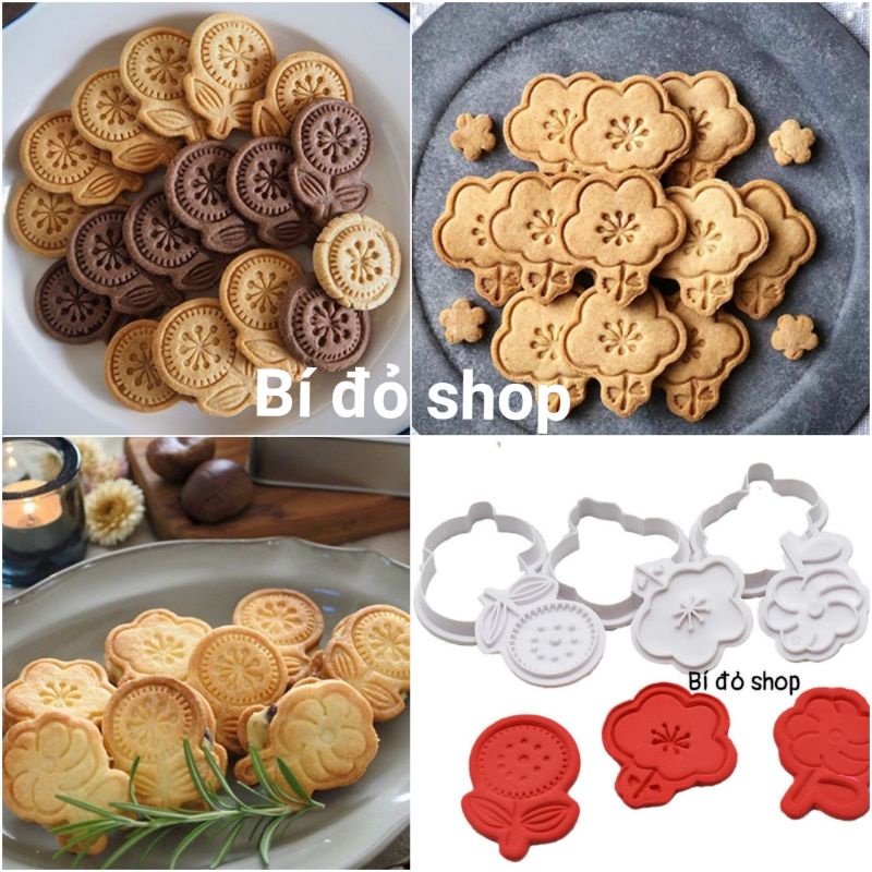 Bộ 3 khuôn bánh QUY, qui, cookie, cookies Hình BÔNG HOA