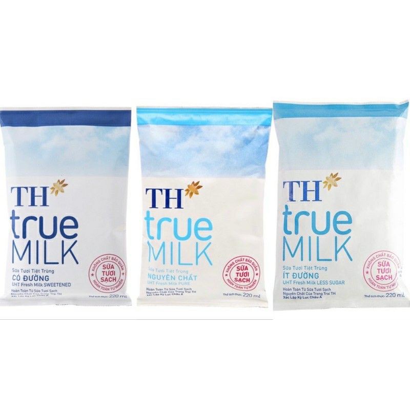 sữa tươi TH true Milk bịch 220ml ít đường không đường có đường thumbnail