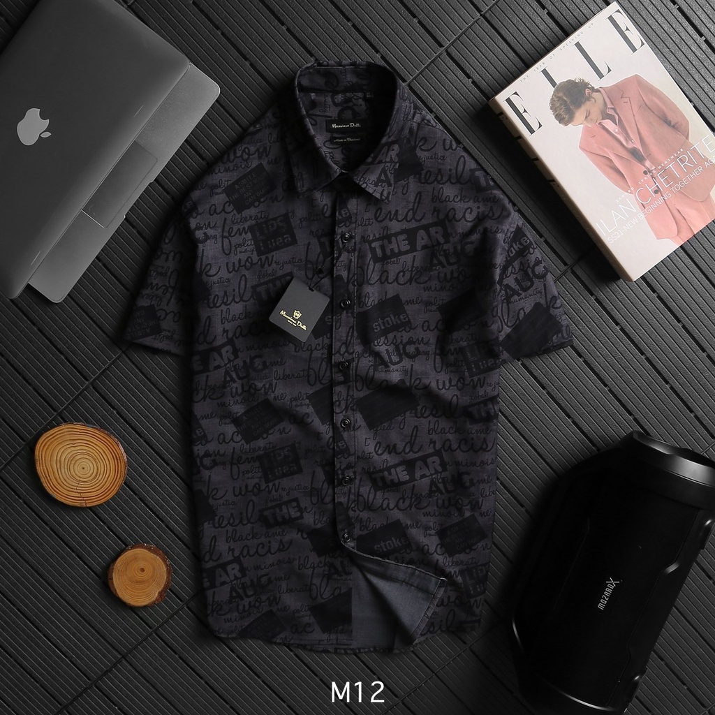 Áo sơ mi nam tay ngắn họa tiết Cotton lụa không nhăn phom regular VNXK - MD