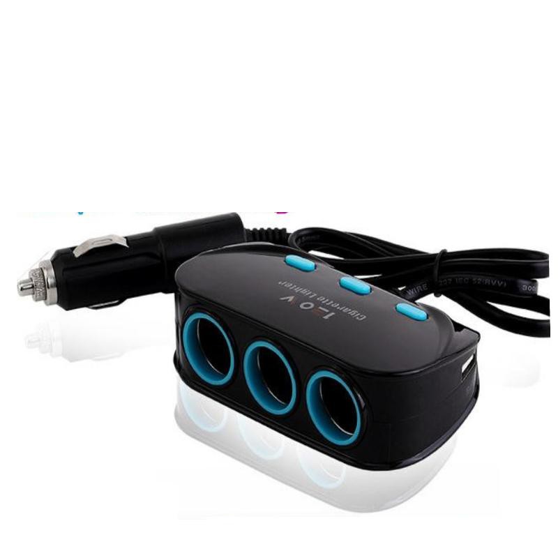 Bộ Chia Tẩu Thuốc Trên Xe Ô Tô Nguồn 12V/24V Công Suất 120W (3 Ổ Cắm Tẩu 2 Ổ Cắm USB)