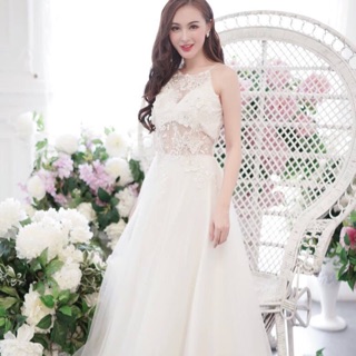 Ảnh thật 100%- Đầm Dạ Hội Lưới Trắng Hoa 3D