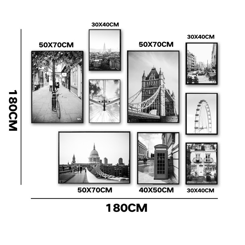 Tranh in hình London trắng đen phong cách Bắc Âu trang trí phòng khách