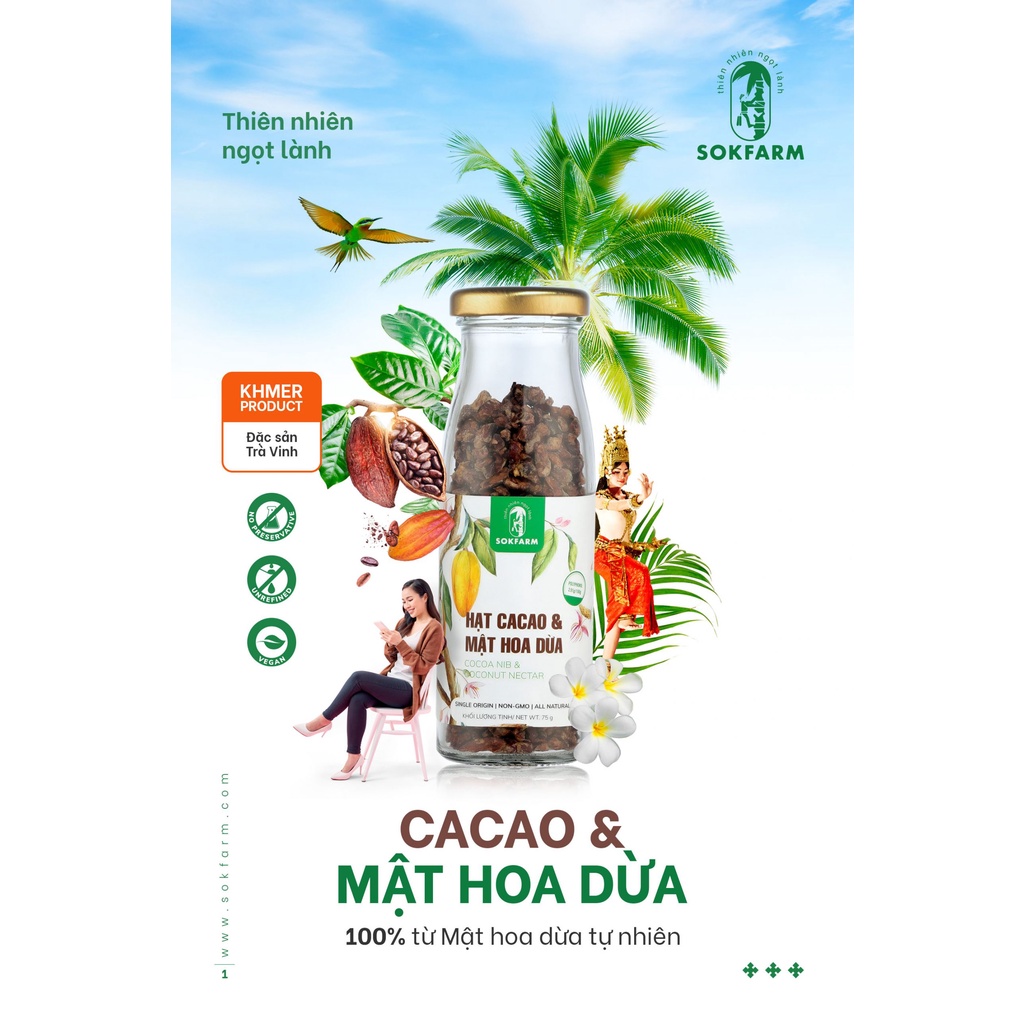 Hạt cacao &amp; mật hoa dừa (Sokfarm) - 75g