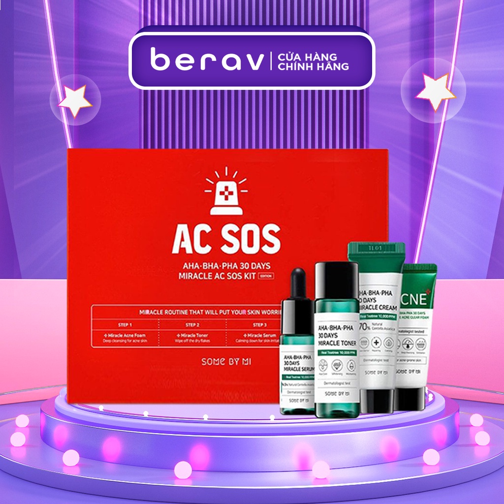 Bộ Kit Some By Mi AHA - BHA - PHA 30 Days Miracle AC SOS Kit Dưỡng Da Ngừa Mụn 90ml