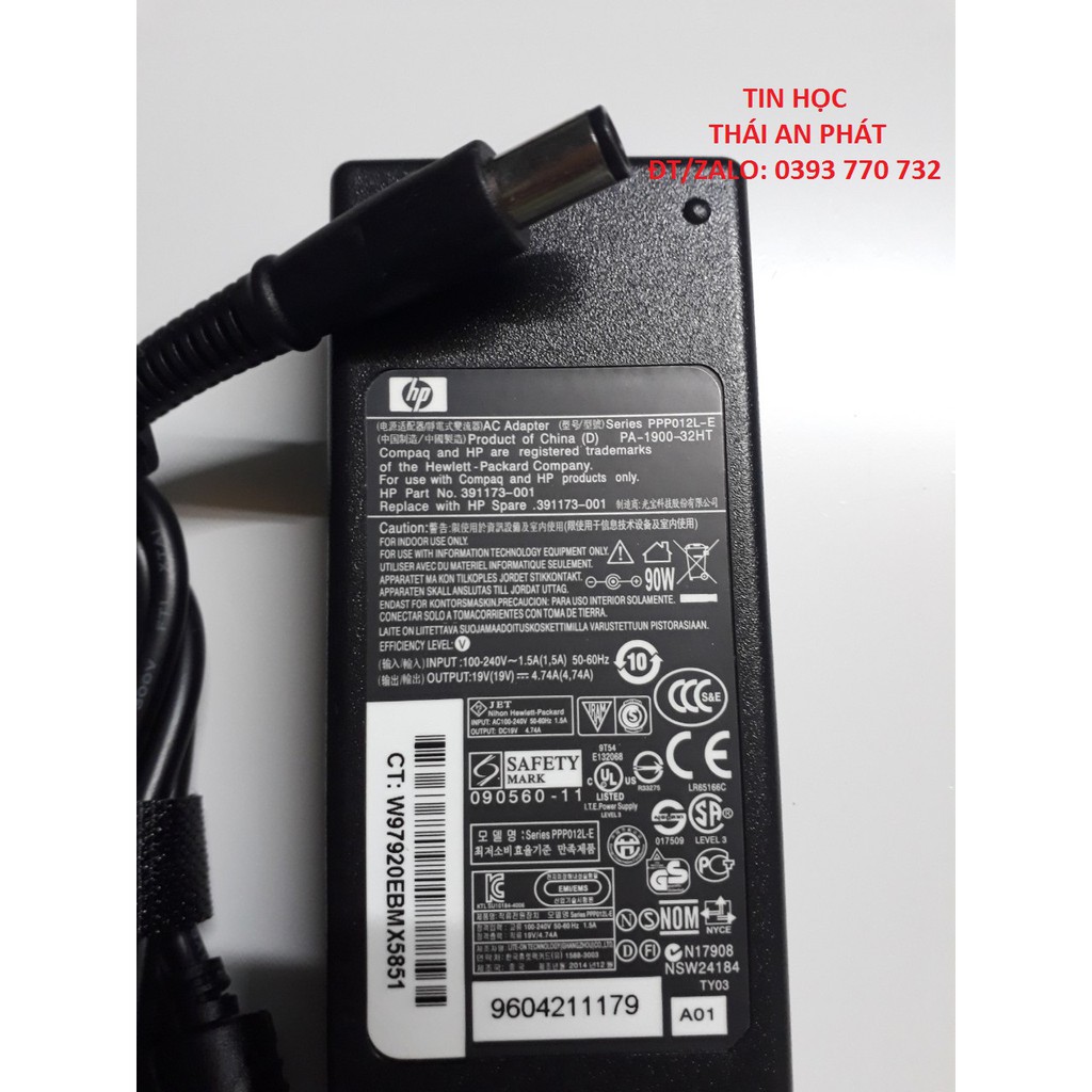 Adapter Sạc laptop HP – Compaq 19V-4.74A 90W ,Đầu Kim Lớn (7.4mm*5.0mm),kèm dây nguồn,hàng cao cấp