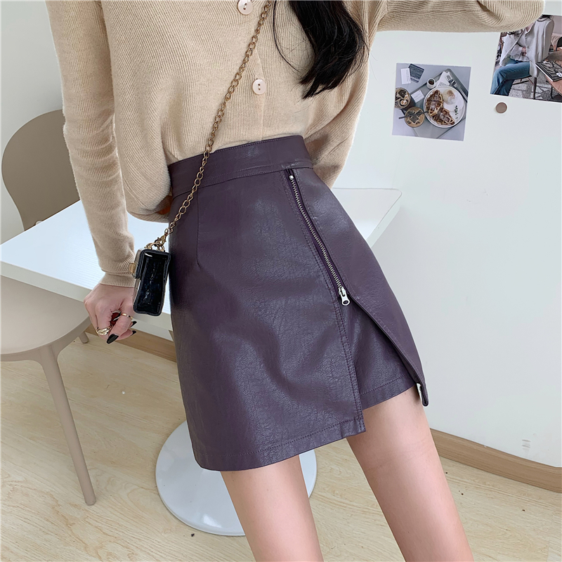 Chân Váy Da Pu Lưng Cao Phối Khóa Kéo Phong Cách Hàn Quốc | BigBuy360 - bigbuy360.vn