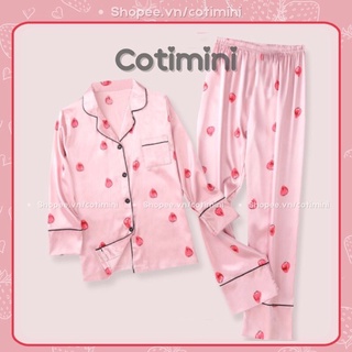 Đồ bộ pijama lụa tay lỡ quần dài cao cấp Đồ bộ nữ mặc nhà pyjama COTIMINI