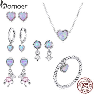 BAMOER Set Dây Chuyền Và Đôi Khuyên Tai bạc 925 Đính Đá Thời Trang Dành Cho Nữ