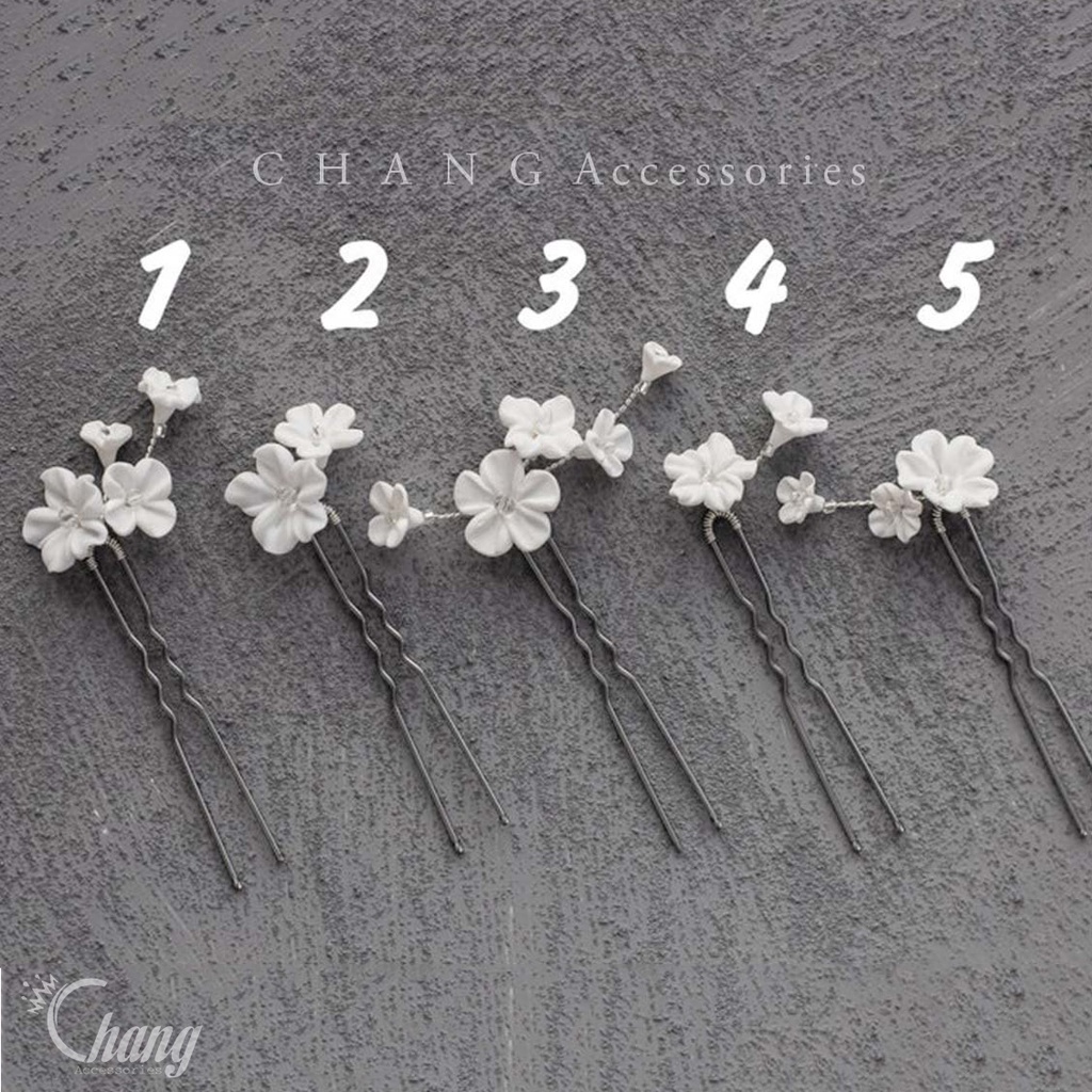 Bộ 5 Trâm Cài Tóc, Ghim Cài Tóc Nữ Đẹp Hoa Trắng - Phụ Kiện Cài Tóc cô dâu Handmade Thiết Kế TCT01
