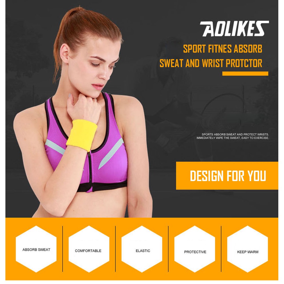 Bộ 2 băng thấm mồ hôi cổ tay AOLIKES A-0230 thoáng khí khi chơi thể thao sport fitnes absorb sweat and wrist protctor