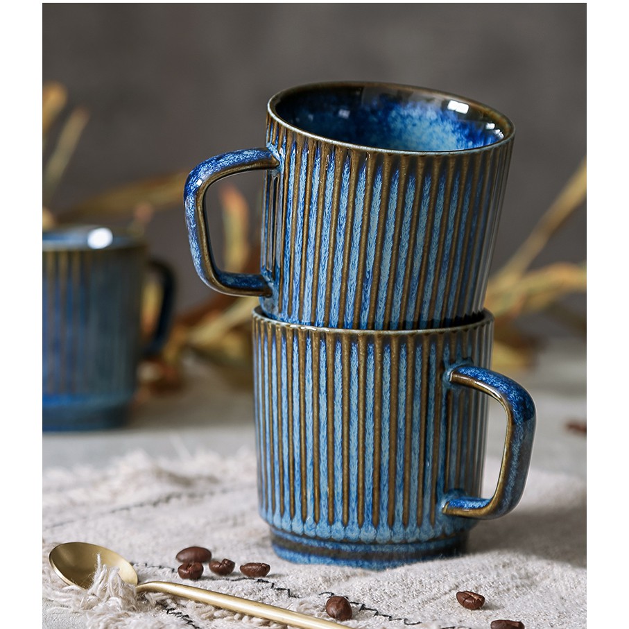 (SẴN) Cốc sứ men xanh lam sang trọng Sea - Cốc cafe, cốc trà sứ cao cấp phong cách Bắc Âu