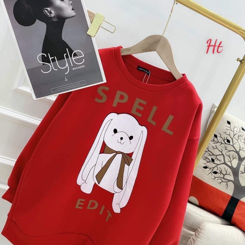 Áo nỉ đỏ gấu trắng tai dài HT12