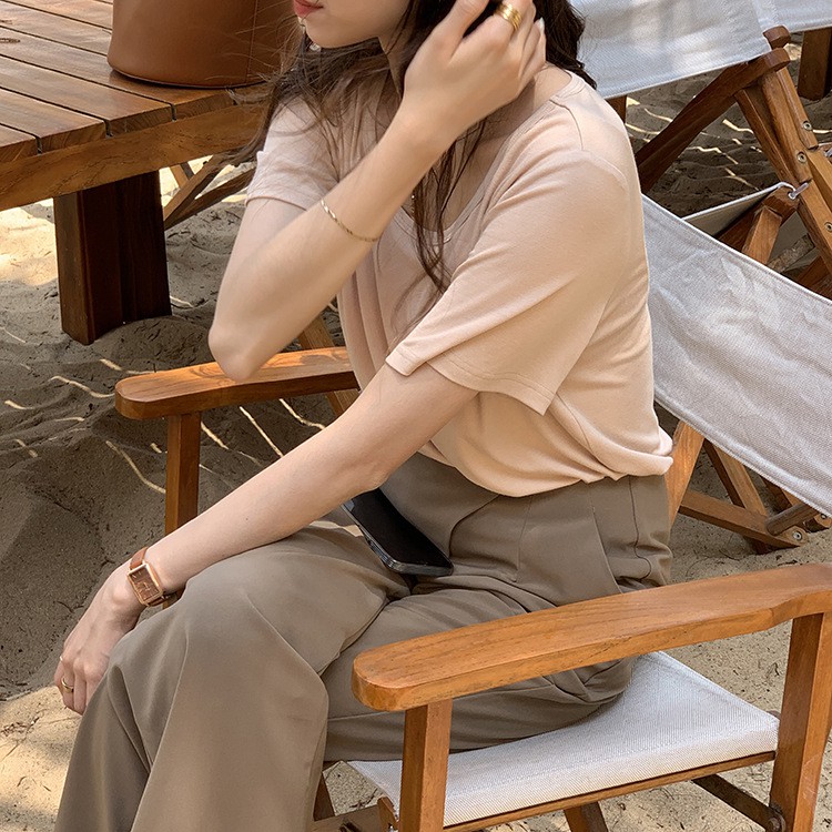 Áo thun trơn Ngắn tay nữ Áo phông nữ Cổ tròn Tay ngắn Cotton Basic Form rộng Ulzzang Hàn Quốc Thời trang | BigBuy360 - bigbuy360.vn